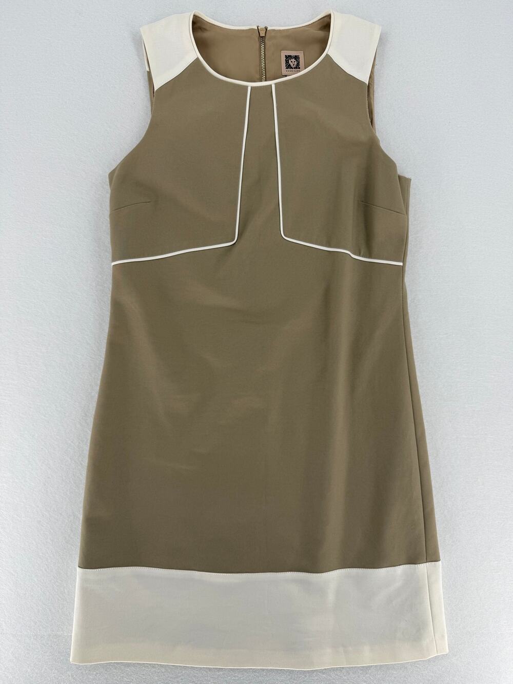 Anne Klein Dress Womens 4 Taupe Ivory Colorblock Shift Sleeveless Mod Career